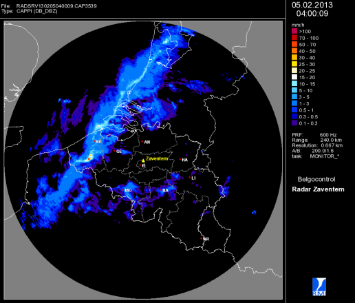 Windschade Vlaanderen radarbeelden