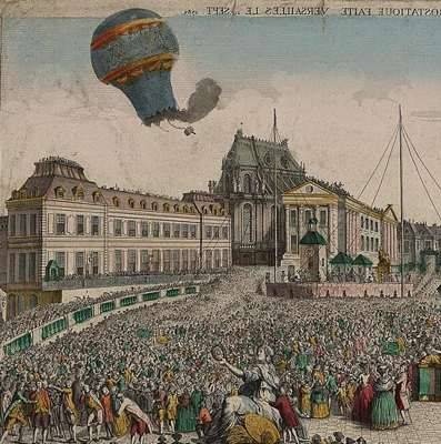 Een Montgolfier ballon stijgt op.