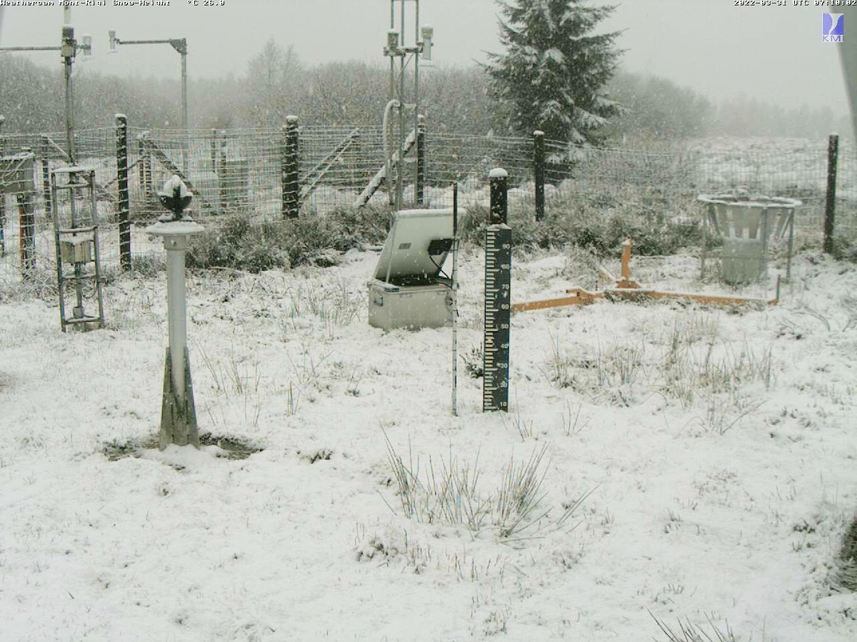 Beeld van de snowcam te Mont Rigi op woensdag 31 maart om 7u10 UTC (9u10 lokale tijd).