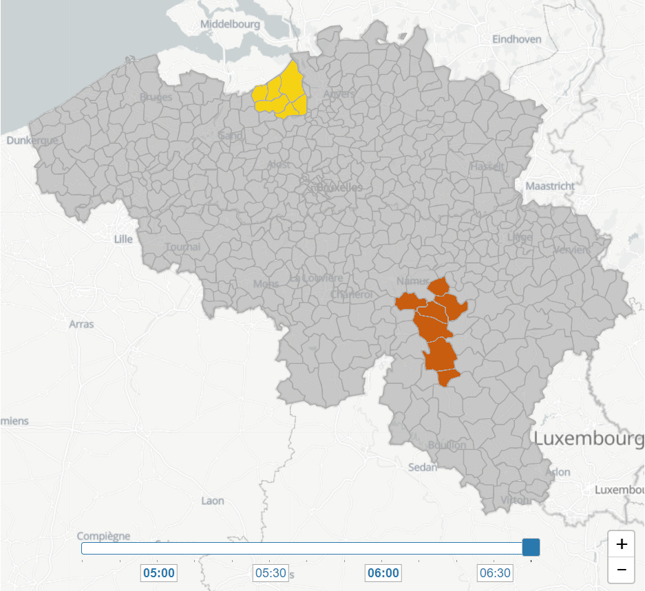 Exemple de flashs météo de niveaux jaune et orange