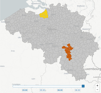Exemple de flashs météo de niveaux jaune et orange