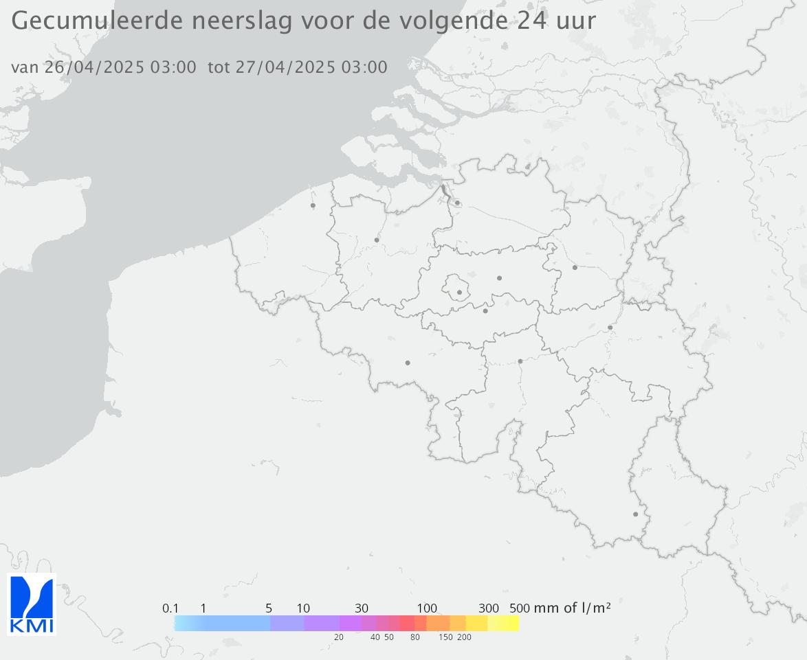 Verwachte neerslagtotalen volgende 24h